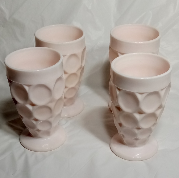 Set of 4 Jeannette Glass Shell Pink Milk Glass Juice Glasses 6oz - Picture 5 of 7